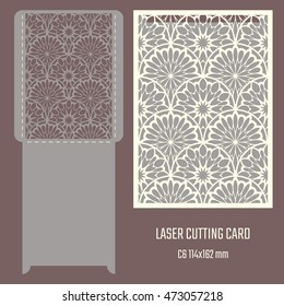 DIY laser cutting vector envelope. Wedding die cut invitation template. Cutout silhouette card. Scrapbook carved paperwork.