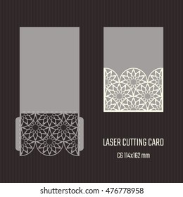 DIY laser cutting vector envelope. Wedding die cut invitation template. Cutout silhouette card. Scrapbook carved paperwork.