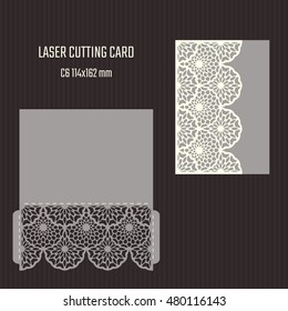 DIY laser cutting vector envelope. Wedding die cut invitation template. Cutout silhouette card. Scrapbook carved paperwork.