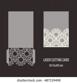 DIY laser cutting vector envelope. Wedding die cut invitation template. Cutout silhouette card. Scrapbook carved paperwork.