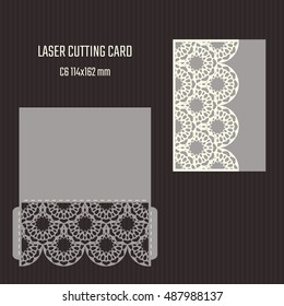 DIY laser cutting vector envelope. Wedding die cut invitation template. Cutout silhouette card. Scrapbook carved paperwork.