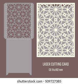 DIY laser cutting vector envelope. Wedding die cut invitation template. Cutout silhouette card. Scrapbook carved paperwork.