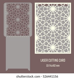 DIY laser cutting vector envelope. Wedding die cut invitation template. Cutout silhouette card. Scrapbook carved paperwork. Floral layout.