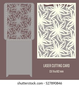 DIY laser cutting vector envelope. Wedding die cut invitation template. Cutout silhouette card. Scrapbook carved paperwork. Floral layout.