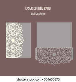 DIY laser cutting vector envelope. Wedding die cut invitation template. Cutout silhouette card. Scrapbook carved paperwork. Floral layout