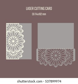 DIY laser cutting vector envelope. Wedding die cut invitation template. Cutout silhouette card. Scrapbook carved paperwork. Floral layout.