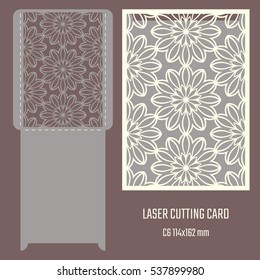 DIY laser cutting vector envelope. Wedding die cut invitation template. Cutout silhouette card. Scrapbook carved paperwork. Floral layout.