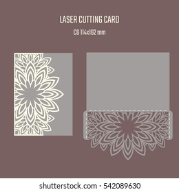 DIY laser cutting vector envelope. Wedding die cut invitation template. Cutout silhouette card. Scrapbook carved paperwork. Floral layout.