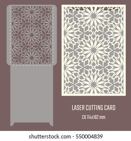 DIY laser cutting vector envelope. Wedding die cut invitation template. Cutout silhouette card. Scrapbook carved paperwork. Floral layout.