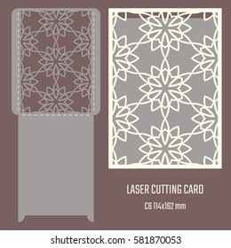 DIY laser cutting vector envelope. Wedding die cut invitation template. Cutout silhouette card. Scrapbook carved paperwork. Floral layout