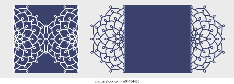 DIY laser cutting vector envelope. Die cut paper card with ornamental silhouette. Scrapbook carved paperwork. Floral layout. Image suitable for laser cutting, plotter cutting or printing. Stock vector