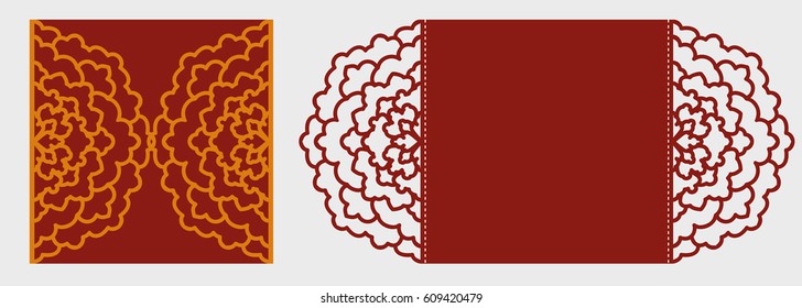 DIY laser cutting vector envelope. Die cut paper card with ornamental silhouette. Scrapbook carved paperwork. Floral layout. Image suitable for laser cutting, plotter cutting or printing. Stock vector