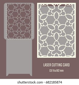 DIY laser cutting vector envelope. Wedding die cut invitation template. Cutout silhouette card. Scrapbook carved paperwork. Floral layout.