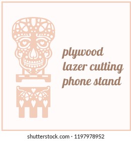 DIY Laser Cutting Vector Phone stand. Woodcut Lantern plywood 3mm. Mexican Floral design. Mexican skull. 