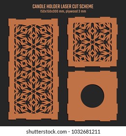 DIY Laser Cutting Vector Scheme for Candle Holder. Woodcut Lantern plywood 3mm. Oriental Floral design.