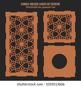 DIY Laser Cutting Vector Scheme for Candle Holder. Woodcut Lantern plywood 3mm. Oriental Floral design.