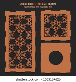 DIY Laser Cutting Vector Scheme for Candle Holder. Woodcut Lantern plywood 3mm. Oriental Floral design.
