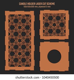 DIY Laser Cutting Vector Scheme for Candle Holder. Woodcut Lantern plywood 3mm. Oriental Floral design.