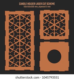 DIY Laser Cutting Vector Scheme for Candle Holder. Woodcut Lantern plywood 3mm. Oriental Floral design.