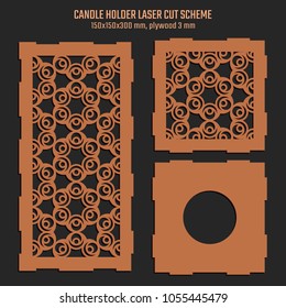 DIY Laser Cutting Vector Scheme for Candle Holder. Woodcut Lantern plywood 3mm. Oriental Floral design.