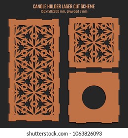 DIY Laser Cutting Vector Scheme for Candle Holder. Woodcut Lantern plywood 3mm. Oriental Floral design.