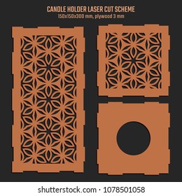 DIY Laser Cutting Vector Scheme for Candle Holder. Woodcut Lantern plywood 3mm. Oriental Floral design.
