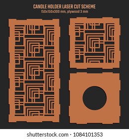 DIY Laser Cutting Vector Scheme for Candle Holder. Woodcut Lantern plywood 3mm. Art Deco Geometric design.