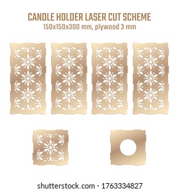DIY Laser Cutting Vector Scheme For Candle Holder. Woodcut Lantern Plywood 3mm. Oriental Floral Design.