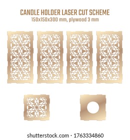 DIY Laser Cutting Vector Scheme for Candle Holder. Woodcut Lantern plywood 3mm. Oriental Floral design.