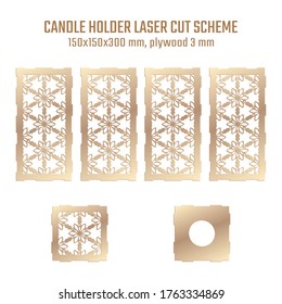 DIY Laser Cutting Vector Scheme for Candle Holder. Woodcut Lantern plywood 3mm. Oriental Floral design.