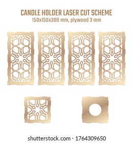DIY Laser Cutting Vectorschema für Kerzenhalter. Laserschneidlampe. Holzschnitt Laternenholz 3mm. Orientalisches Blumendesign.
