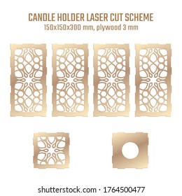 DIY Laser Cutting Vector Scheme for Candle Holder. Woodcut Lantern plywood 3mm. Laser cut lamp. Oriental Floral design.