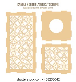 DIY laser cutting vector scheme for candle holder oriental style. Woodcut lantern scheme plywood 3mm. Eastern design.