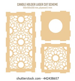 DIY Laser Cutting Vector Scheme for Candle Holder. Woodcut Lantern plywood 3mm. Oriental Geometric design.