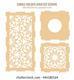 DIY Laser Cutting Vector Scheme for Candle Holder. Woodcut Lantern plywood 3mm. Oriental Geometric design.