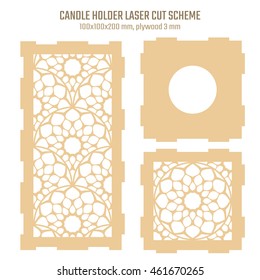 DIY Laser Cutting Vector Scheme for Candle Holder. Woodcut Lantern plywood 3mm. Oriental Geometric design.