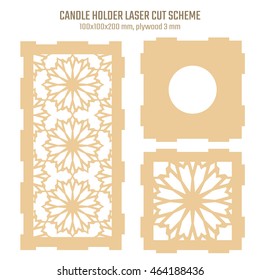 DIY Laser Cutting Vector Scheme for Candle Holder. Woodcut Lantern plywood 3mm. Oriental Geometric design.