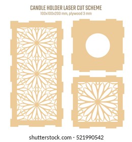 DIY Laser Cutting Vector Scheme for Candle Holder. Woodcut Lantern plywood 3mm. Oriental Geometric design