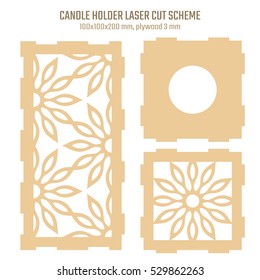 DIY Laser Cutting Vector Scheme for Candle Holder. Woodcut Lantern plywood 3mm. Oriental Geometric design