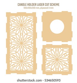 DIY Laser Cutting Vector Scheme for Candle Holder. Woodcut Lantern plywood 3mm. Oriental Geometric design