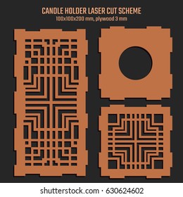 DIY Laser Cutting Vector Scheme for Candle Holder. Woodcut Lantern plywood 3mm. Art Deco Geometric design.