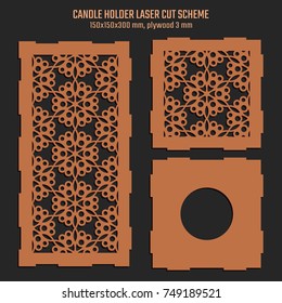 DIY Laser Cutting Vector Scheme for Candle Holder. Woodcut Lantern plywood 3mm. Oriental Floral design.