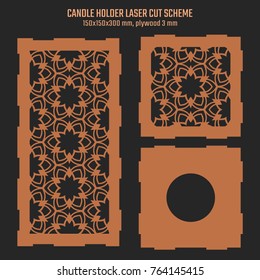 DIY Laser Cutting Vector Scheme for Candle Holder. Woodcut Lantern plywood 3mm. Oriental Floral design.