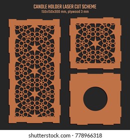 DIY Laser Cutting Vector Scheme for Candle Holder. Woodcut Lantern plywood 3mm. Oriental Floral design.