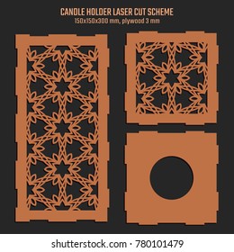 DIY Laser Cutting Vector Scheme for Candle Holder. Woodcut Lantern plywood 3mm. Oriental Floral design.