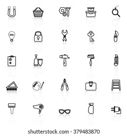 DIY line icons with reflect on white background, stock vector