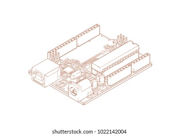 DIY Micro-controller Electronic Board Sketch Isometric View