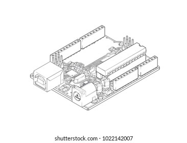 DIY Micro-controller Electronic Board Sketch Isometric View