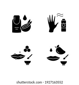 DIY natural skincare glyph icons set. Facial beauty treatment. Organic care concept. Filled flat signs. Isolated silhouette vector illustratiosn