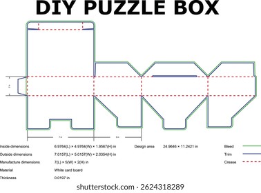 Diy puzzle box design template with dimensions for packaging and crafting projects illustrated blueprint
